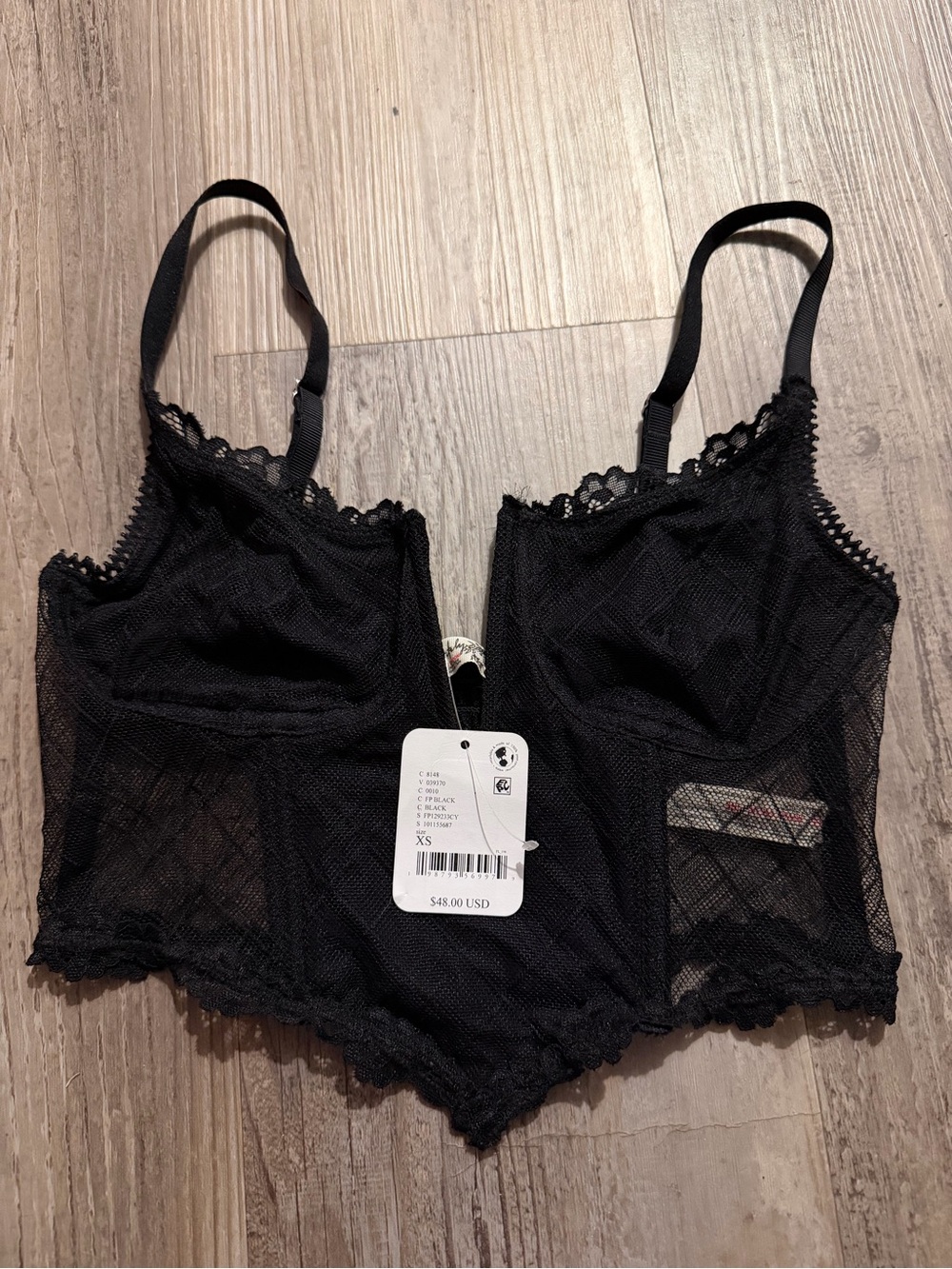 NWT Free People Intimately Sexy Black Lace Demi Longline Bra Bralette-XS
